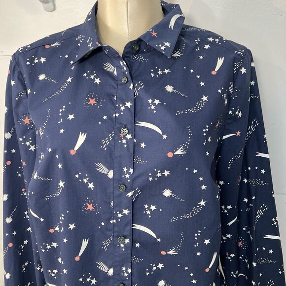 Boden Womens Classic Shirt Size 12r Shooting Star Button-Down Long Sleeve Navy - Picture 2 of 15